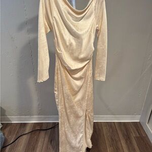 Loveland Long Sleeve Cowl Back Maxi Dress - Beige